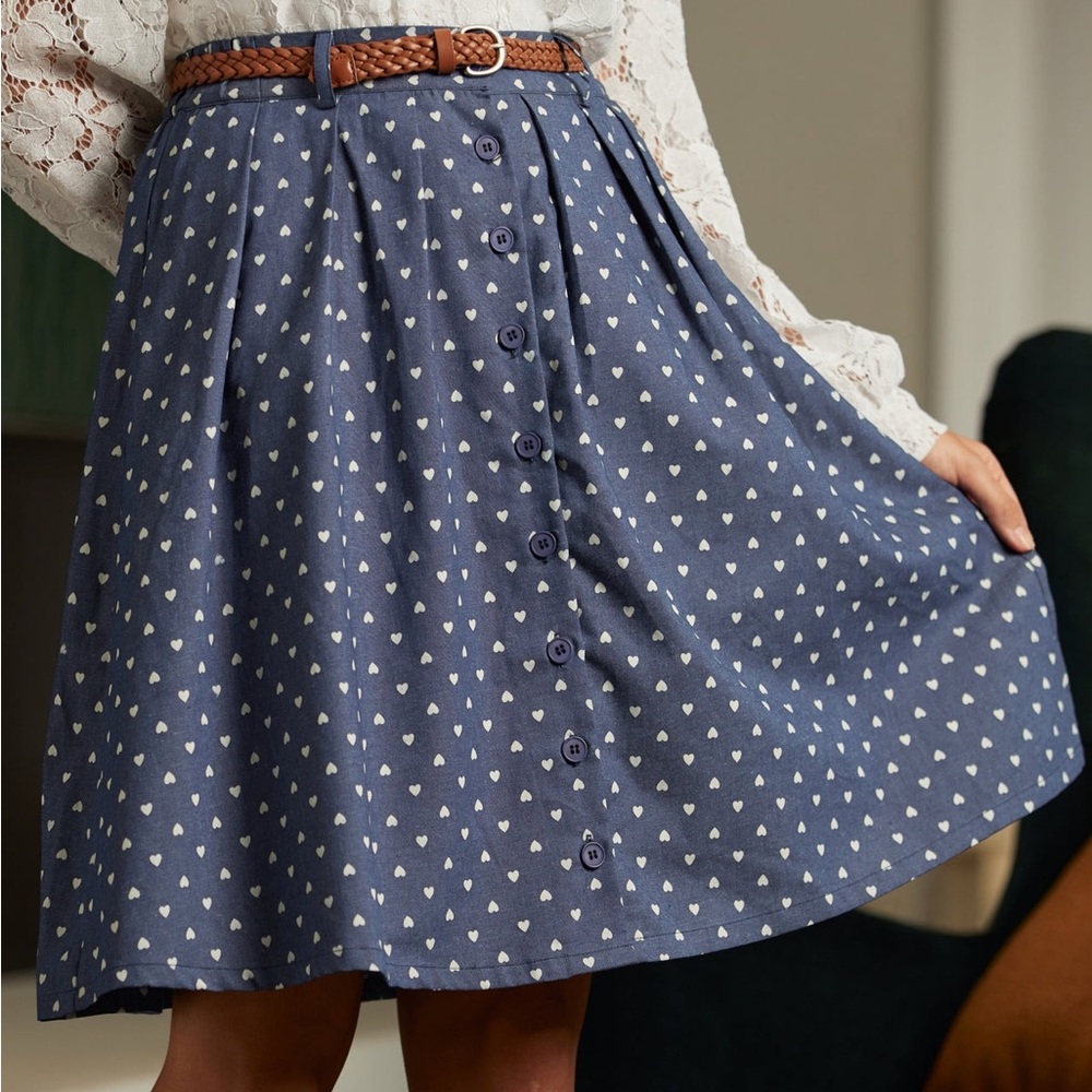 ModCloth Chambray  Heart Print Skirt M